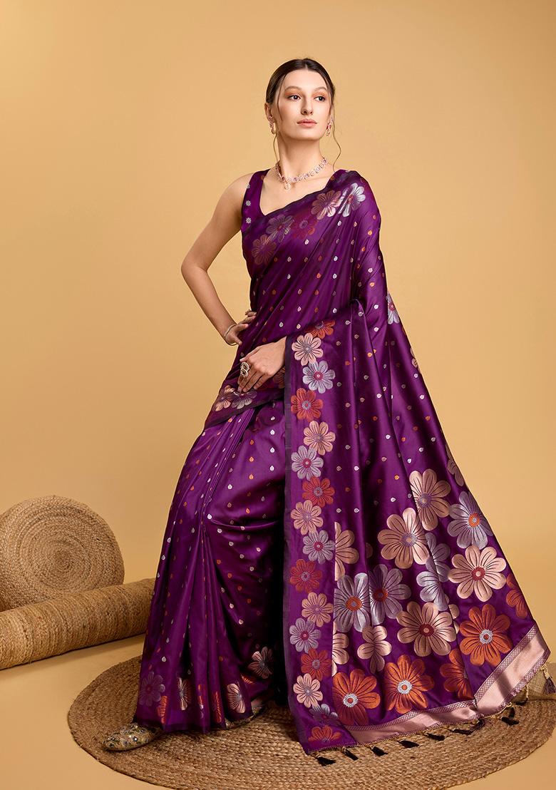Wine Jacquard Silk Saree Set