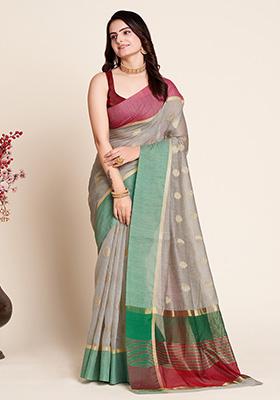 Grey Jacquard Art Silk Saree Set