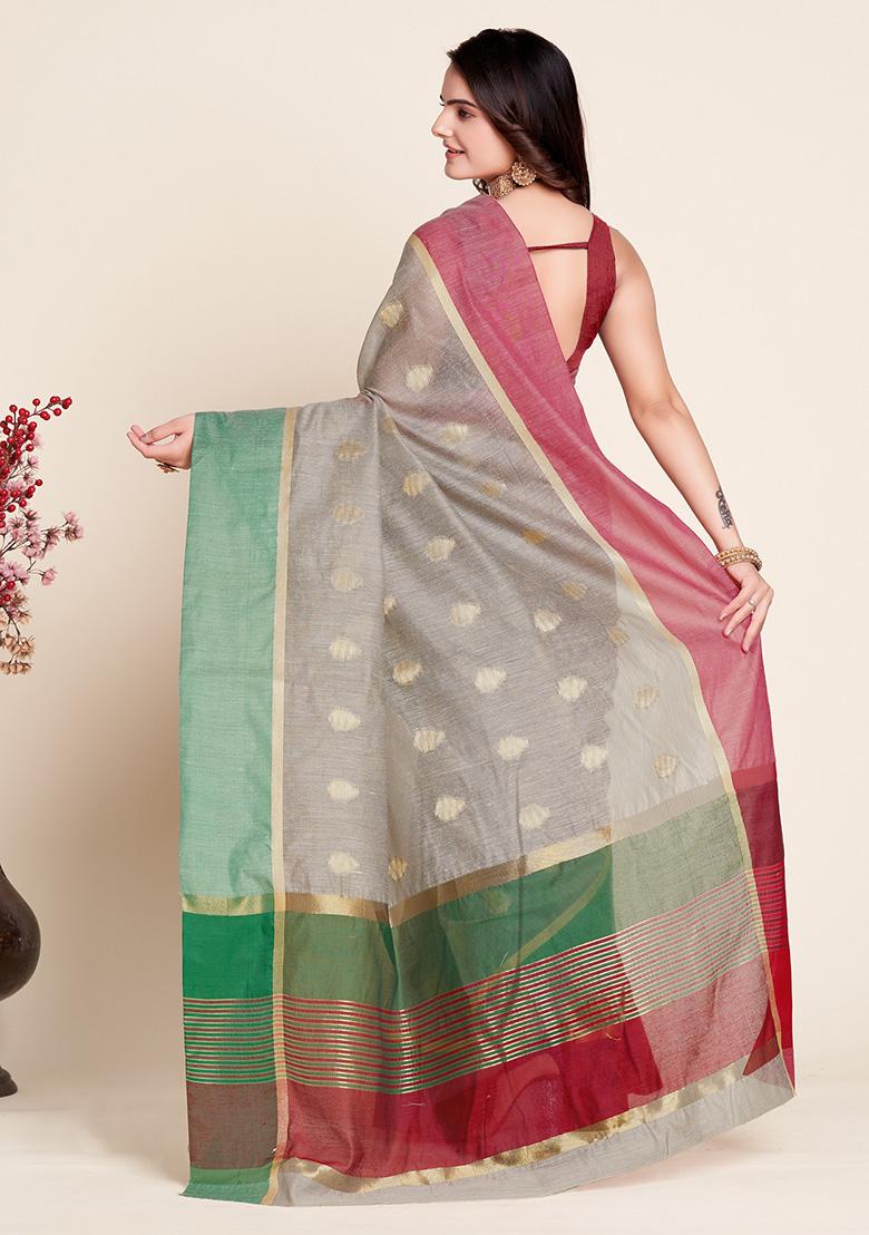 Grey Jacquard Art Silk Saree Set