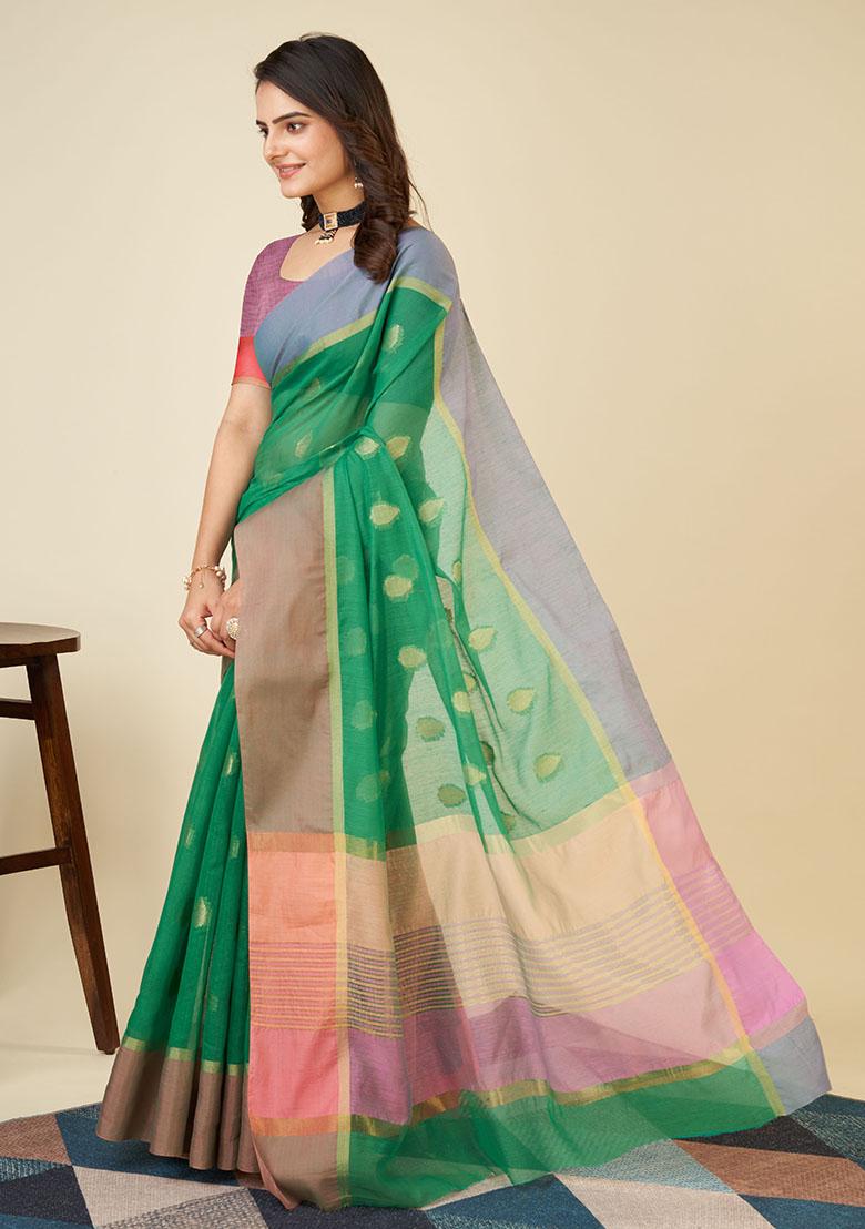 Parrot Green Jacquard Art Silk Saree Set
