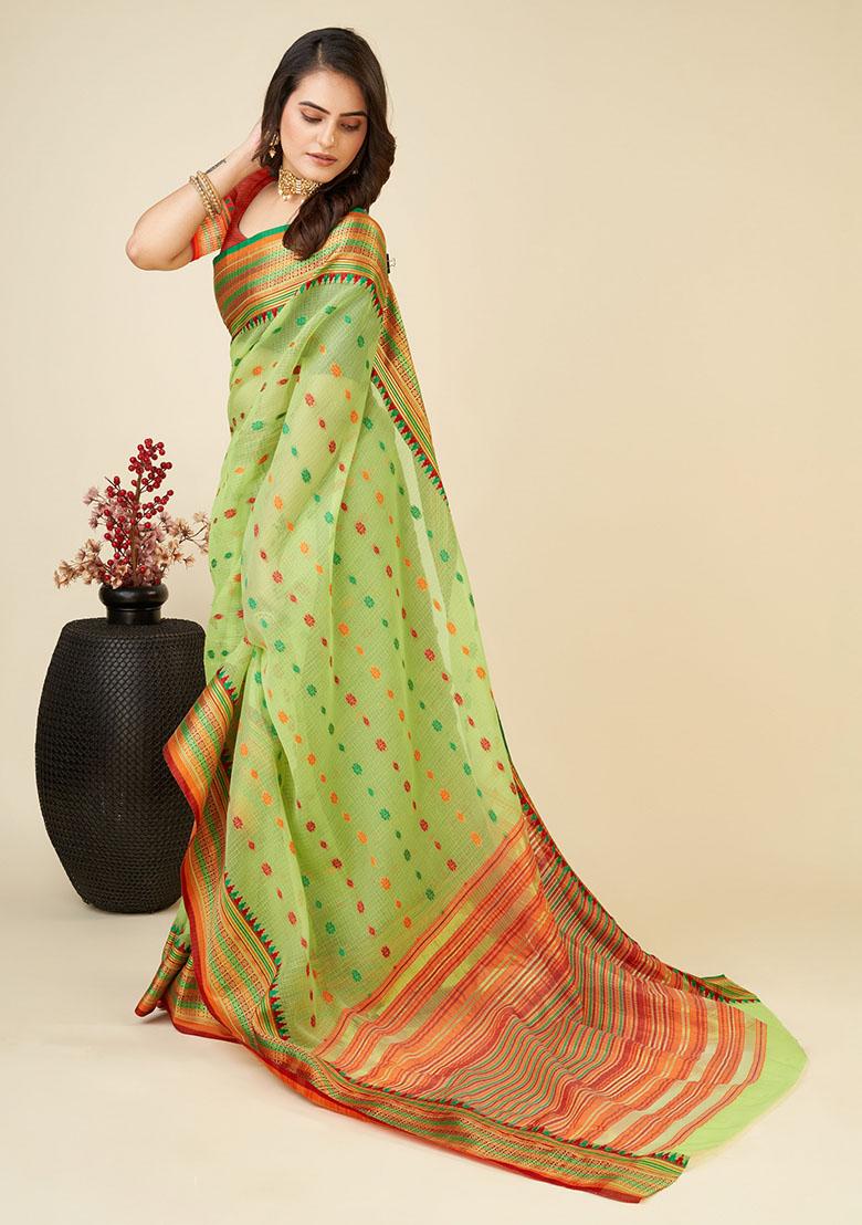 Parrot Green Jacquard Art Silk Saree Set