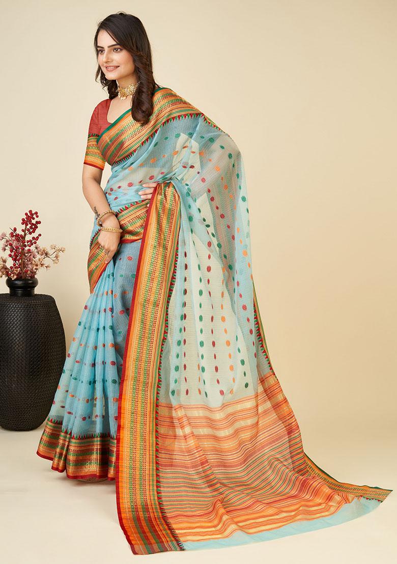 Rama Blue Jacquard Art Silk Saree Set