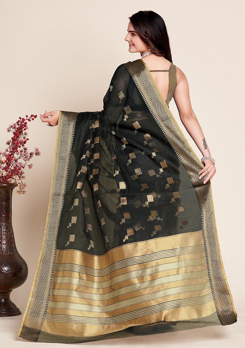 Black Jacquard Cotton Saree Set