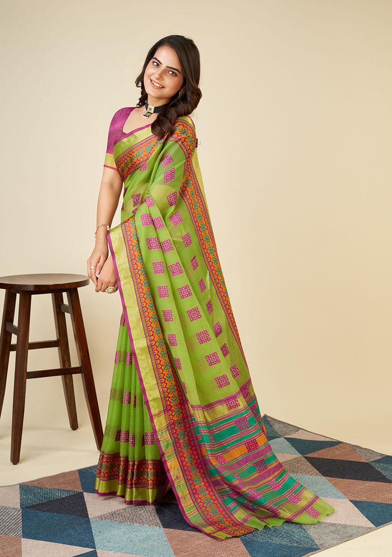 Olive Jacquard Cotton Saree Set