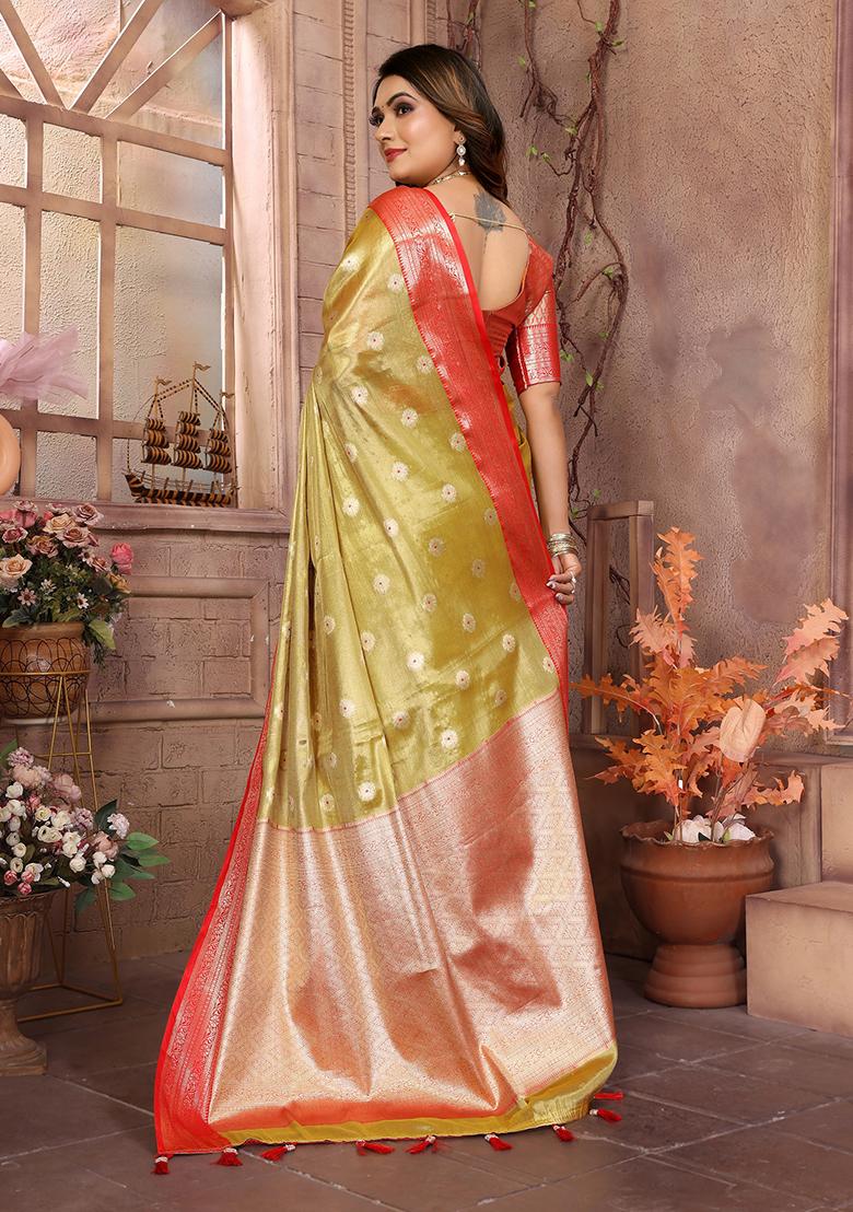 Olive Jacquard Tissue Saree Set