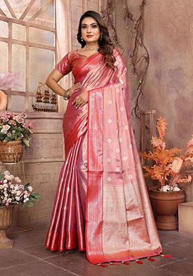 Pink Jacquard Tissue Saree Set
