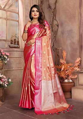 Rani Pink Jacquard Tissue Saree Set