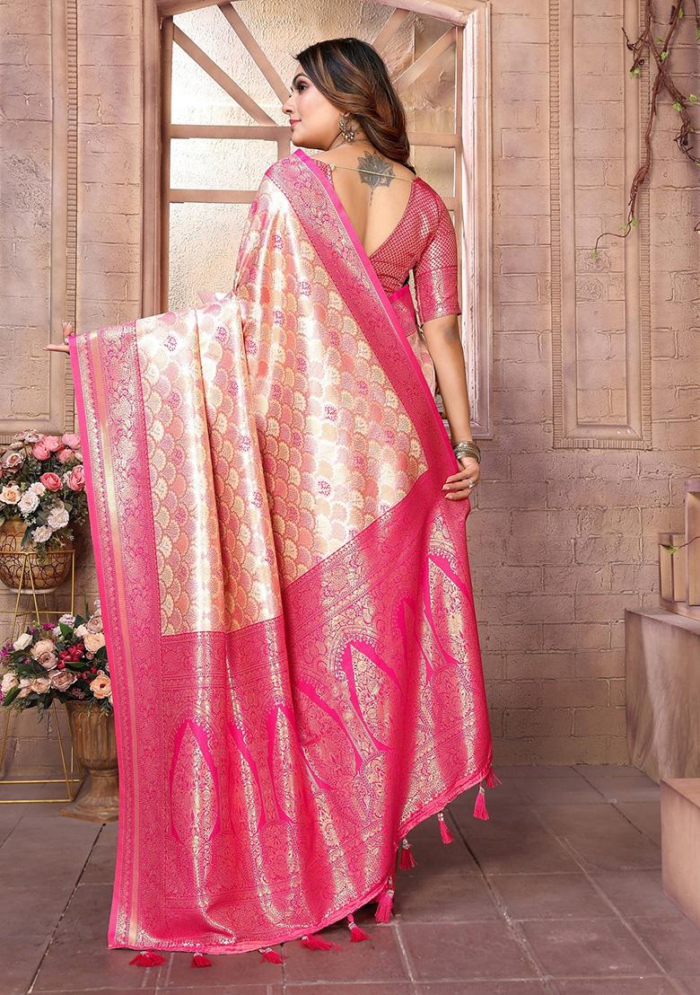 White Jacquard Silk Saree Set
