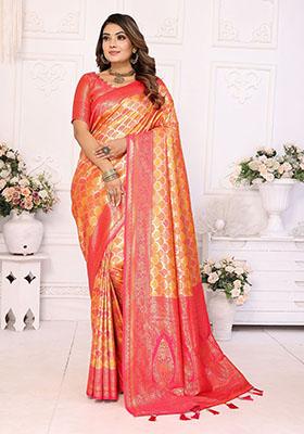 Mustard Yellow Jacquard Silk Saree Set