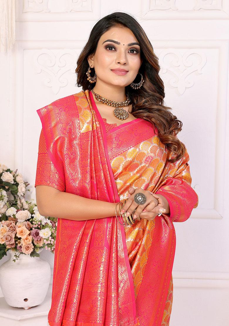 Mustard Yellow Jacquard Silk Saree Set