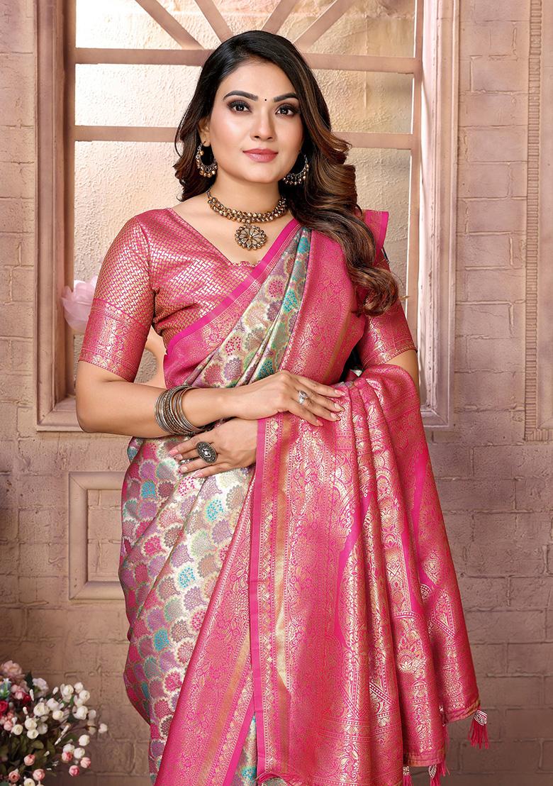Parrot Green Jacquard Silk Saree Set