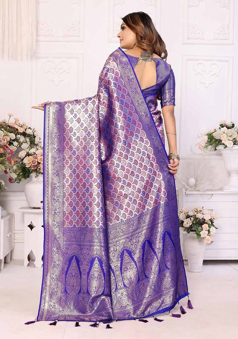 Royal Blue Jacquard Silk Saree Set