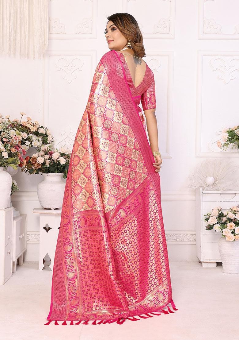 Beige Jacquard Silk Saree Set