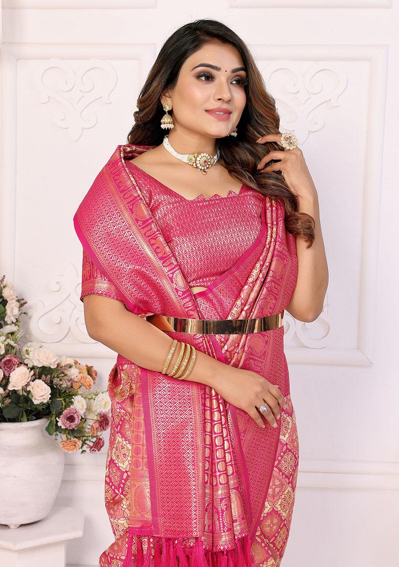 Beige Jacquard Silk Saree Set