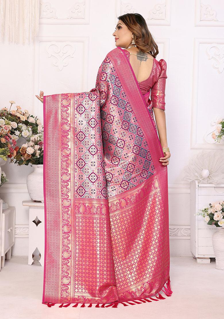 Pink Jacquard Silk Saree Set