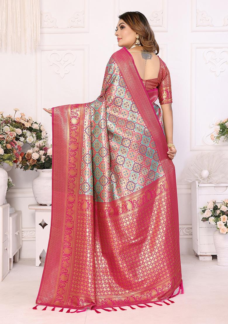 Rama Blue Jacquard Silk Saree Set