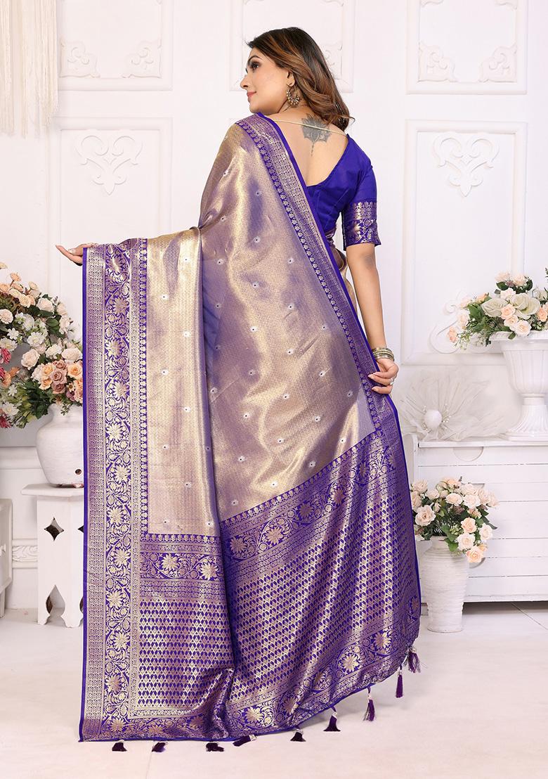 Blue Jacquard Tissue Saree Set