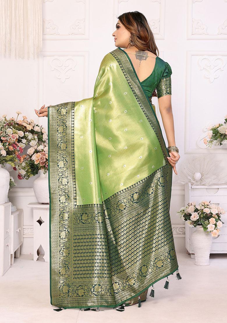 Mehendi Green Jacquard Tissue Saree Set