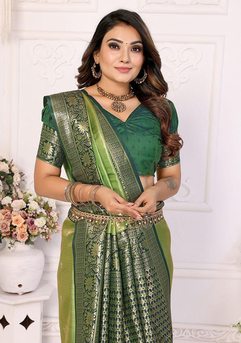 Mehendi Green Jacquard Tissue Saree Set
