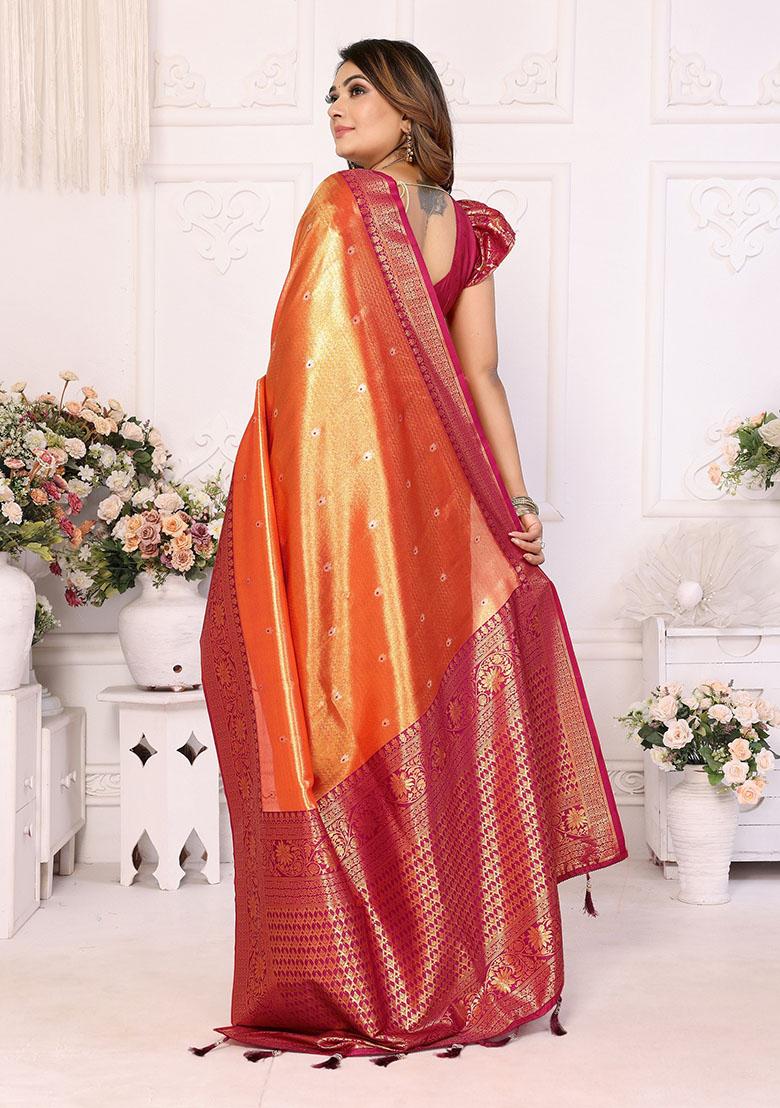 Mustard Yellow Jacquard Tissue Saree Set