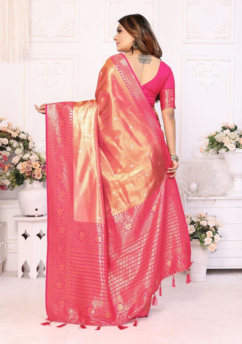 Pink Jacquard Tissue Saree Set