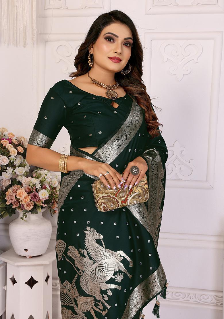 Green Jacquard Silk Saree Set