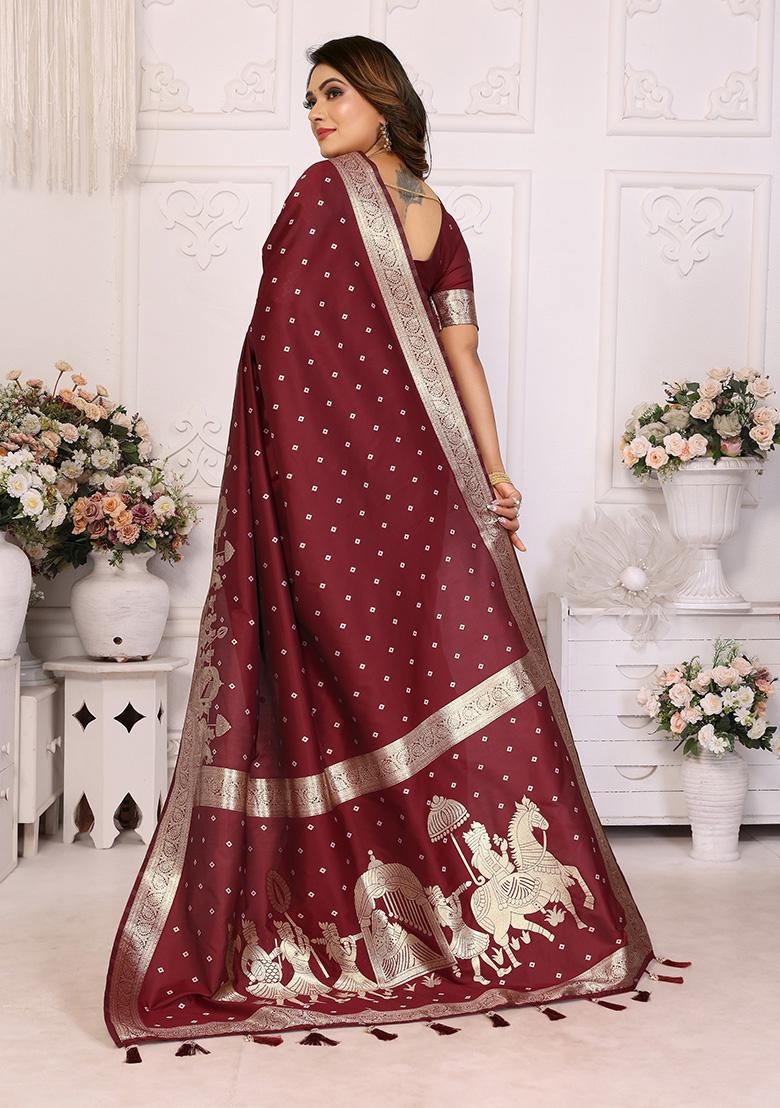 Maroon Jacquard Silk Saree Set