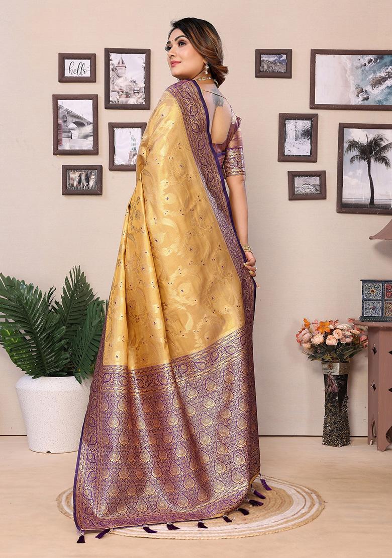 Gold Jacquard Tissue Saree Set