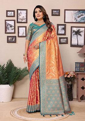 Orange Jacquard Tissue Saree Set