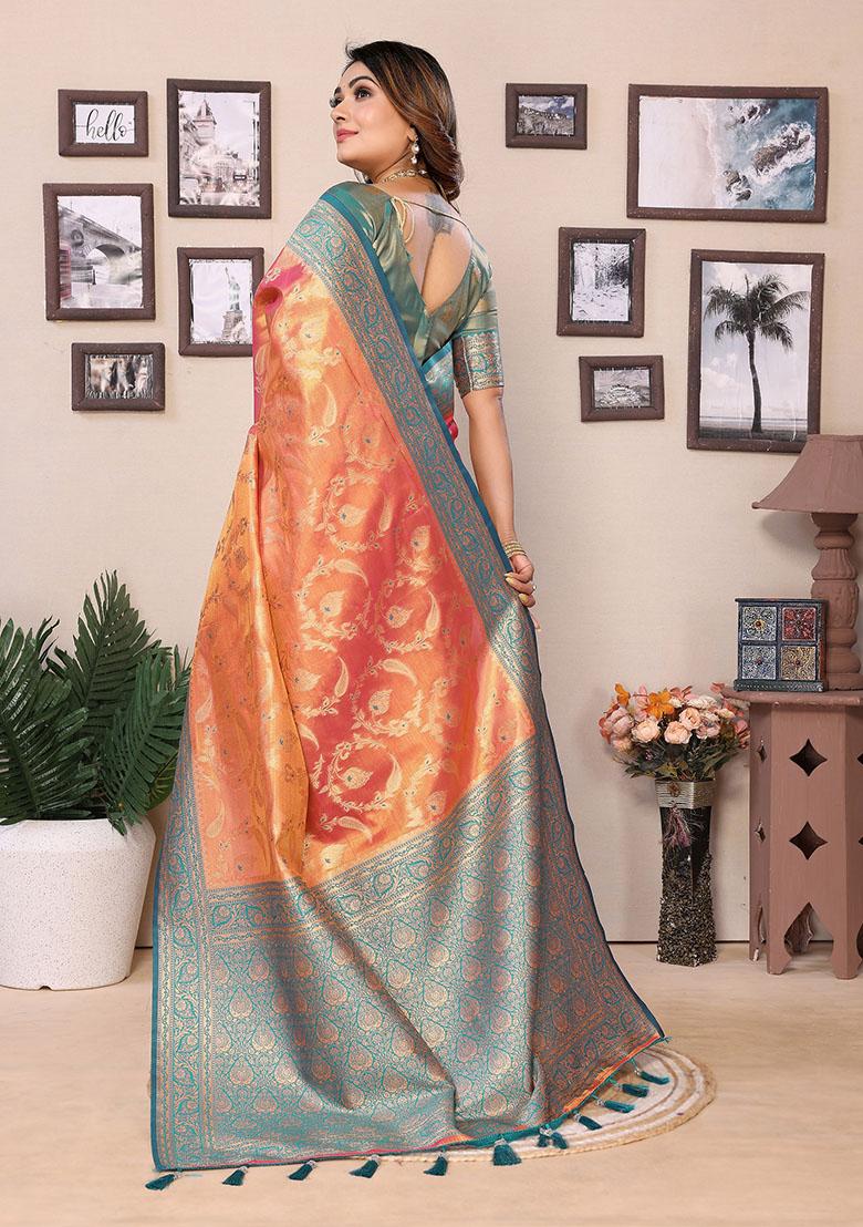 Orange Jacquard Tissue Saree Set