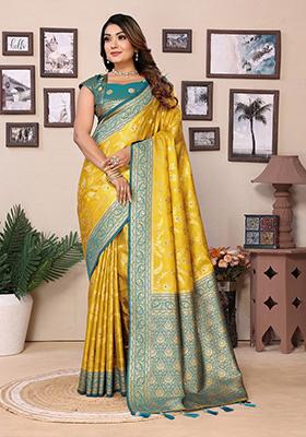 Yellow Jacquard Tissue Saree Set