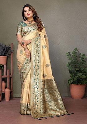 Green Jacquard Viscose Saree Set