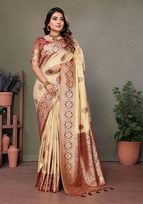 Maroon Jacquard Viscose Saree Set