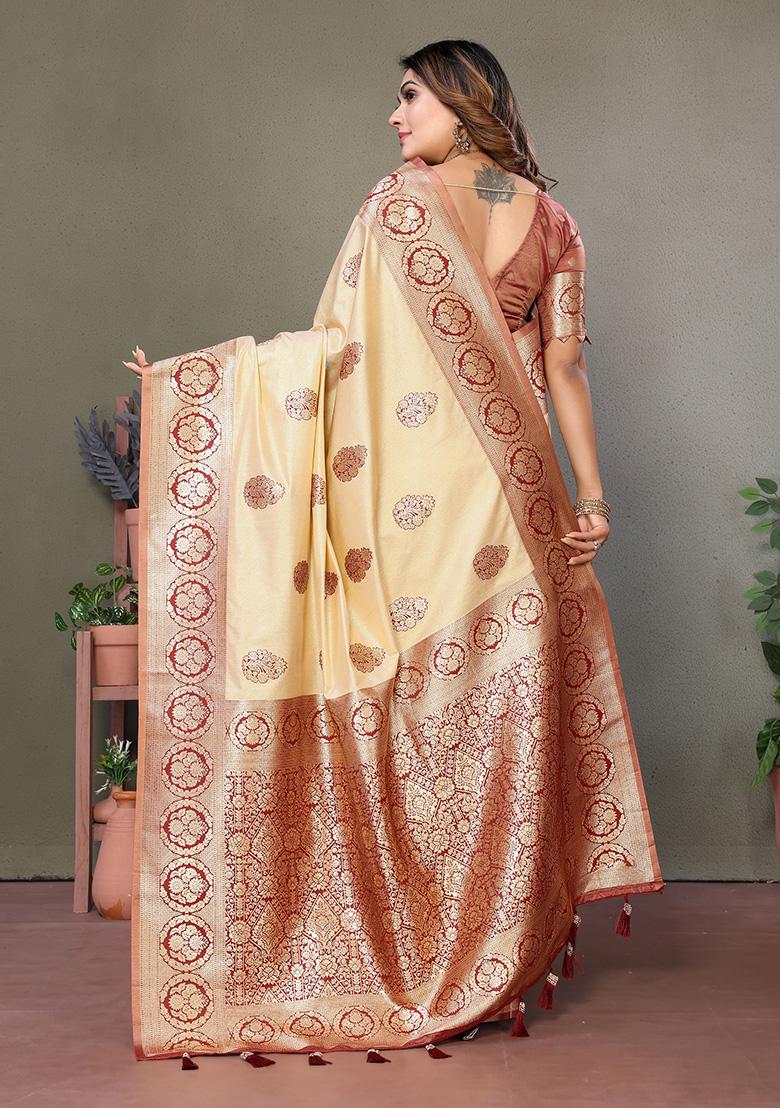 Maroon Jacquard Viscose Saree Set
