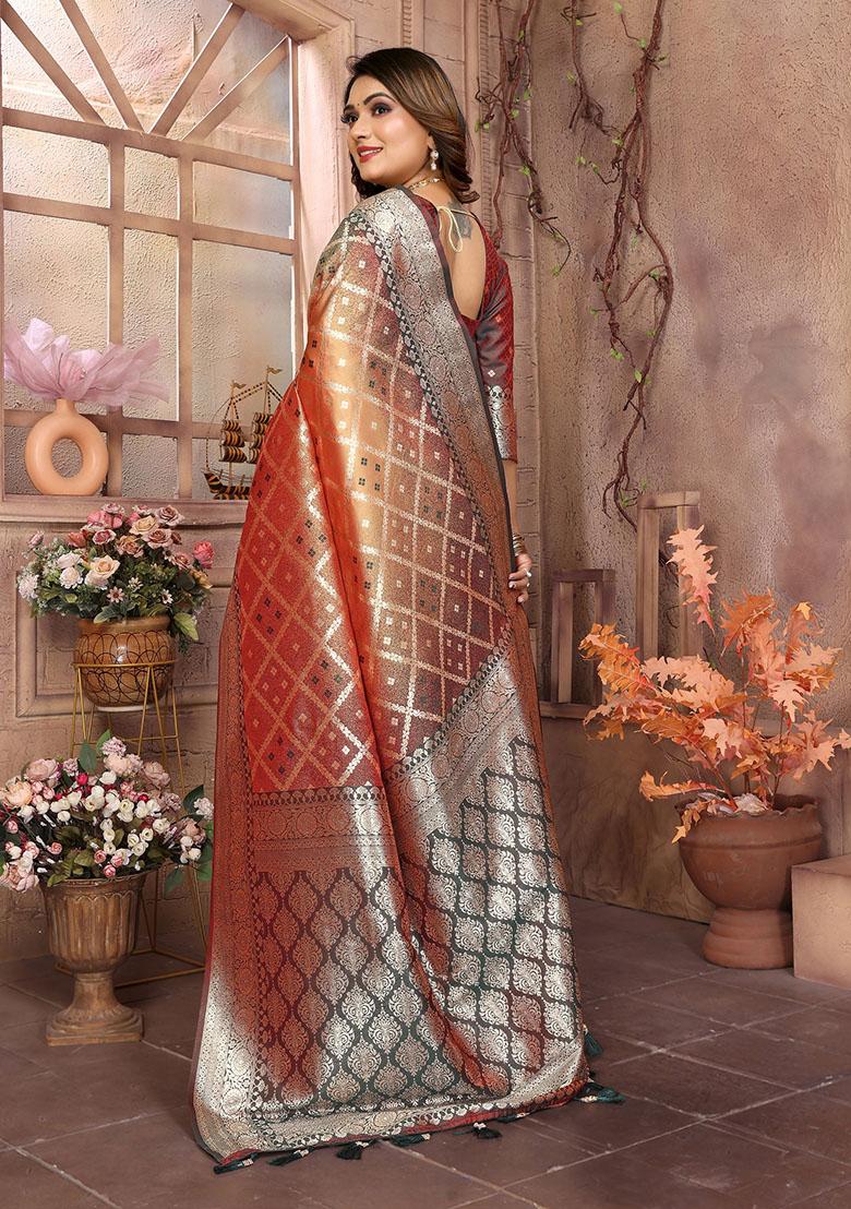 Beige Jacquard Silk Saree Set