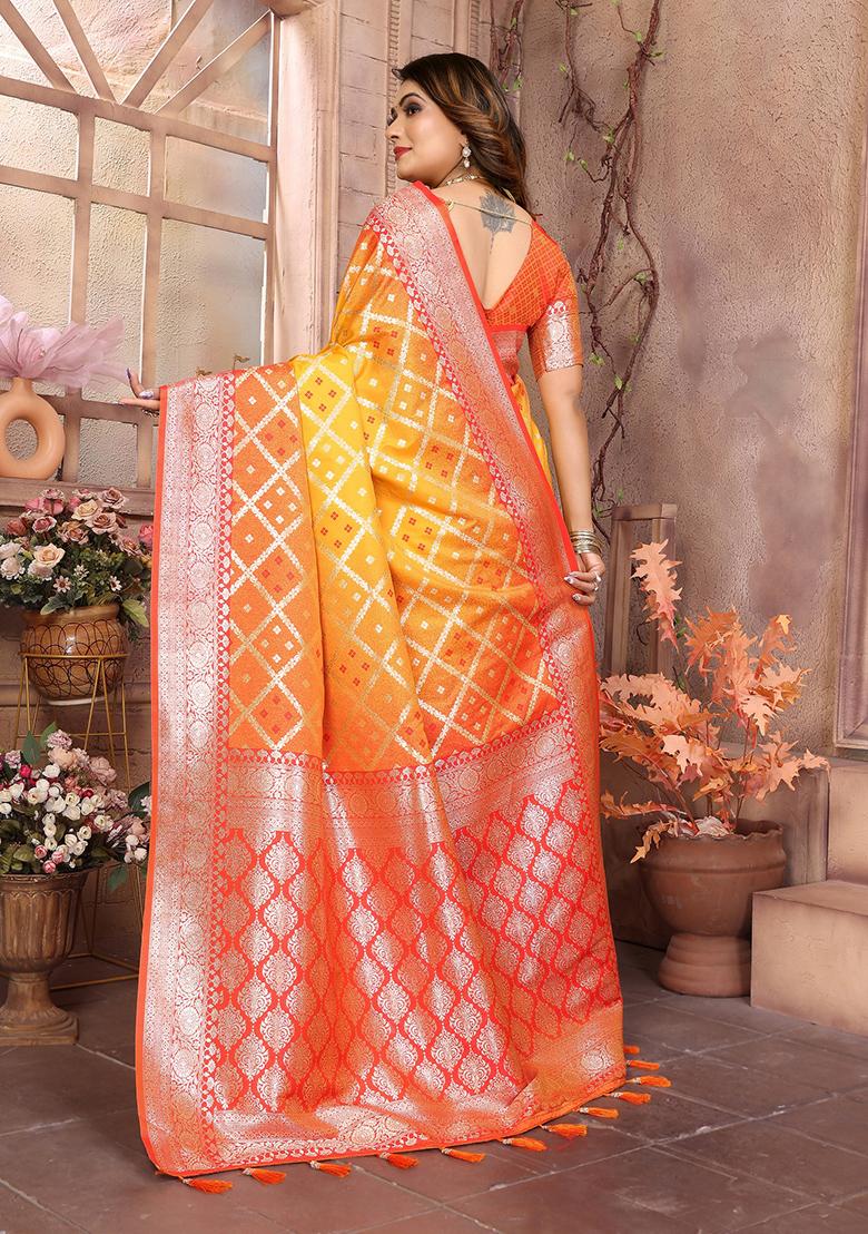 Mustard Yellow Jacquard Silk Saree Set