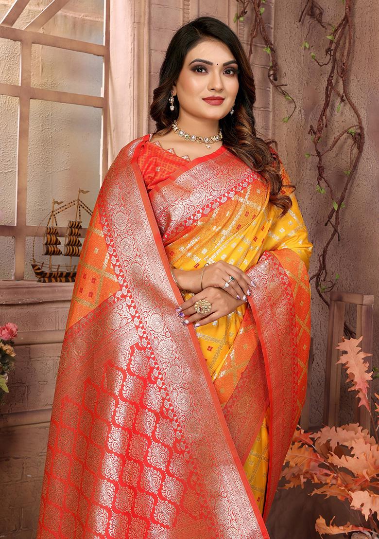 Mustard Yellow Jacquard Silk Saree Set