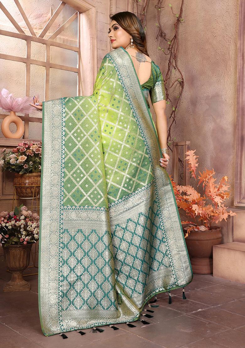 Parrot Green Jacquard Silk Saree Set