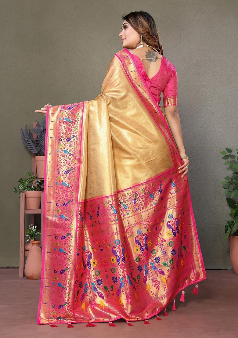 Gold Jacquard Tissue Saree Set