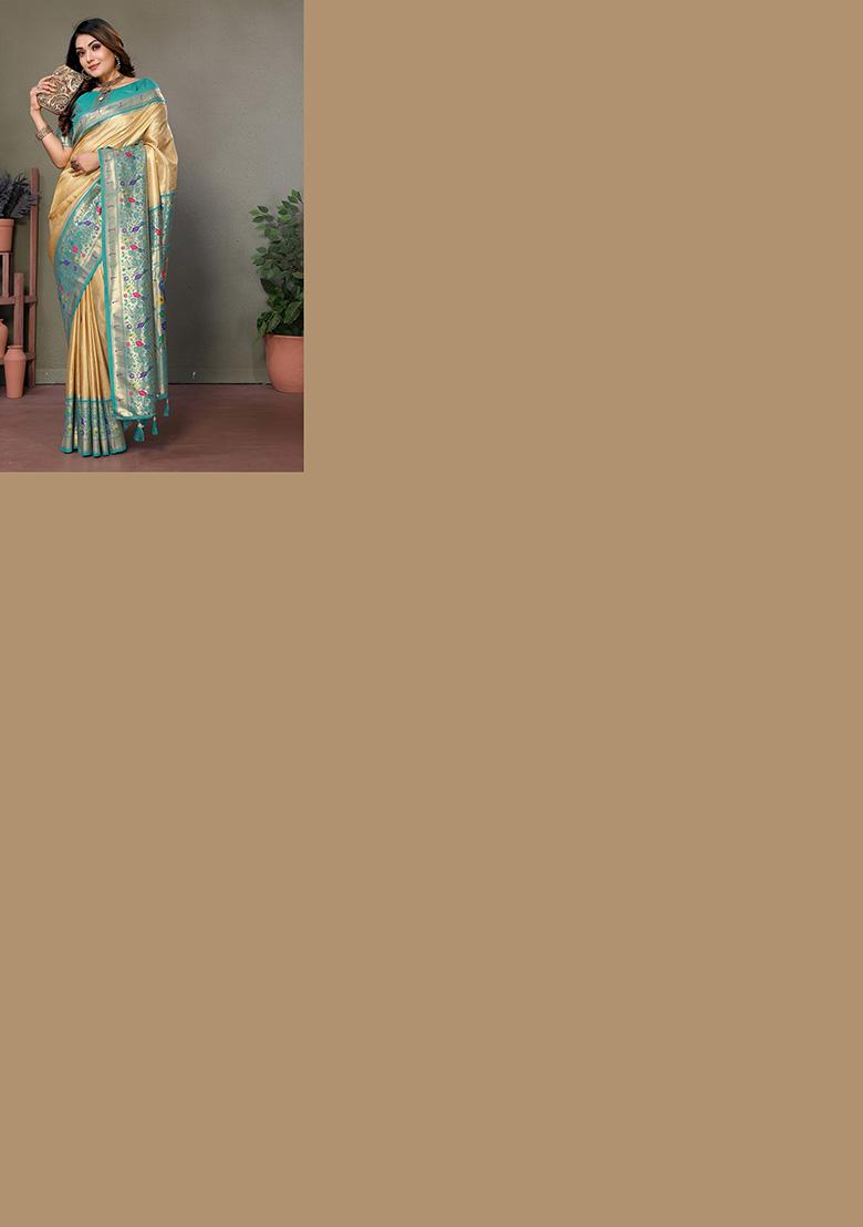 Light Yellow Jacquard Tissue Saree Set