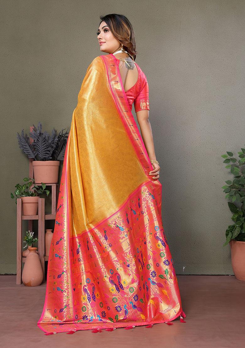 Mustard Yellow Jacquard Tissue Saree Set
