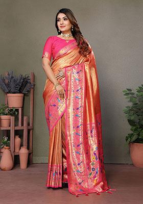 Orange Jacquard Tissue Saree Set