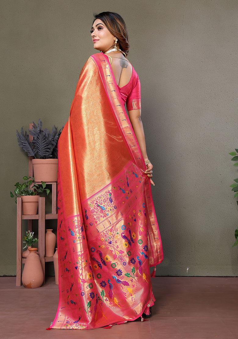 Orange Jacquard Tissue Saree Set