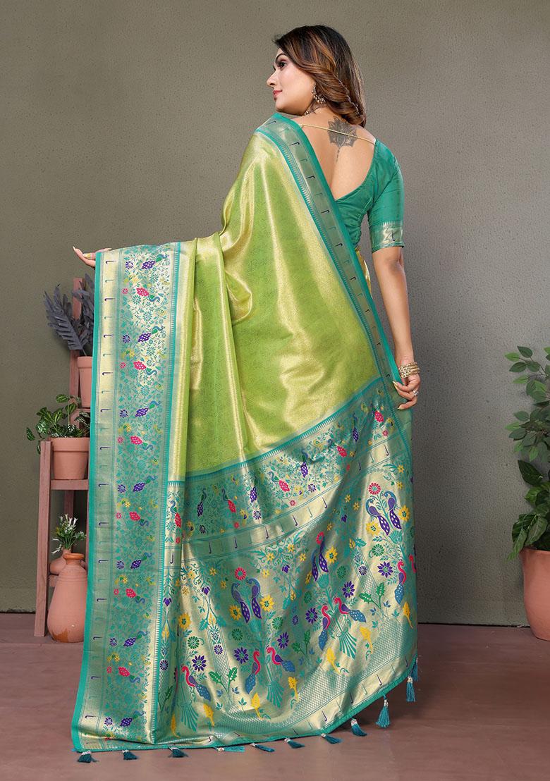 Parrot Green Jacquard Tissue Saree Set
