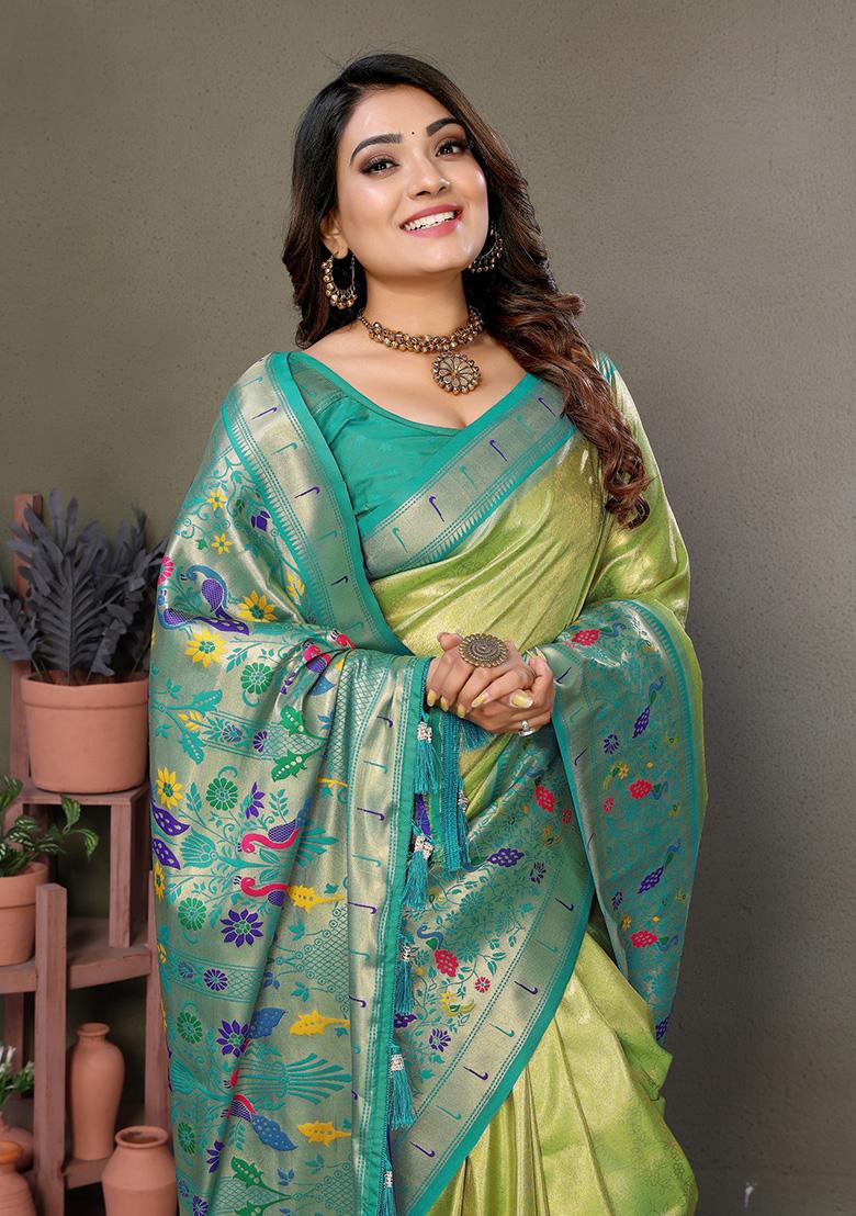 Parrot Green Jacquard Tissue Saree Set