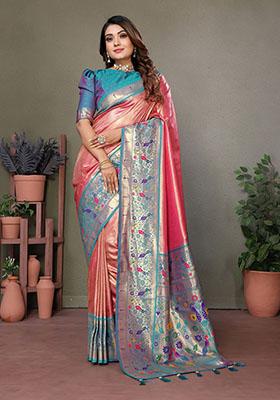 Peach Jacquard Tissue Saree Set