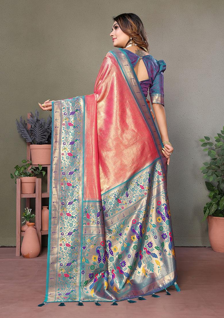 Peach Jacquard Tissue Saree Set