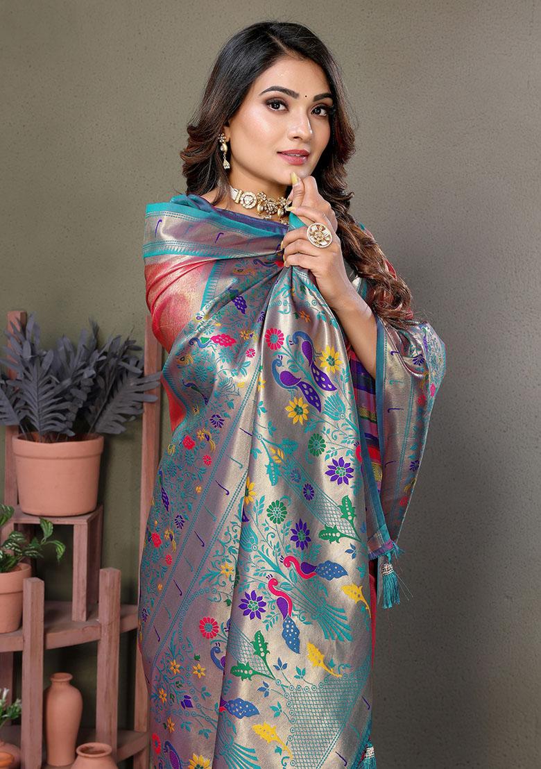 Peach Jacquard Tissue Saree Set