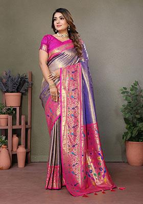 Sky Blue Jacquard Tissue Saree Set