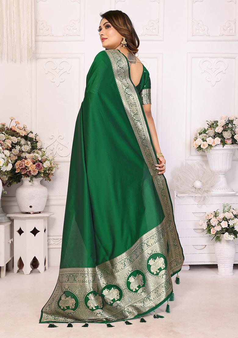 Green Jacquard Silk Saree Set